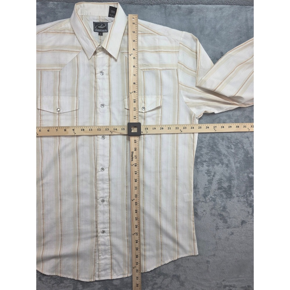 Roper Mens XL Western Pearl Snap Shirt Gold Metallic Striped Long Sleeve - Picture 6 of 8